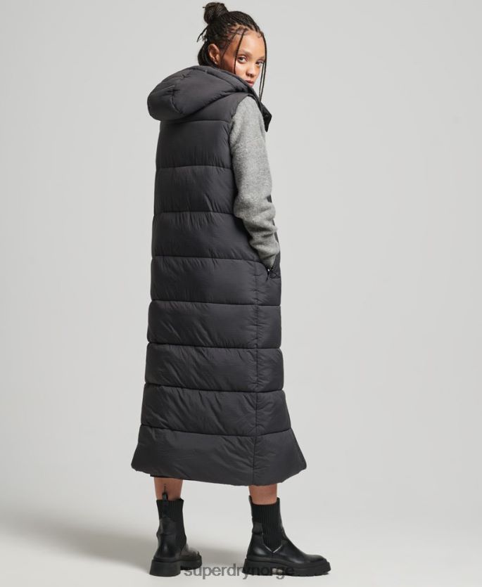 Superdry svart klær 86P46D3584 hette ripstop langline-gilet kvinner