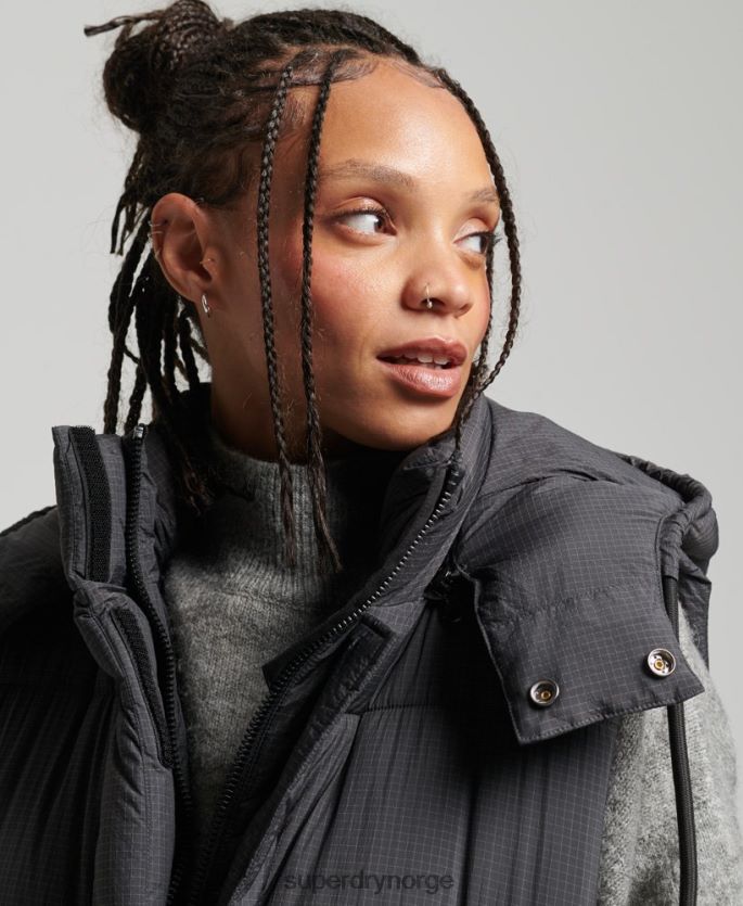 Superdry svart klær 86P46D3584 hette ripstop langline-gilet kvinner