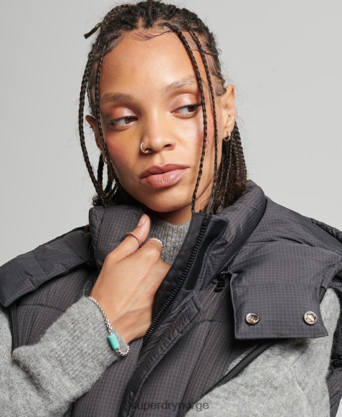 Superdry svart klær 86P46D3584 hette ripstop langline-gilet kvinner