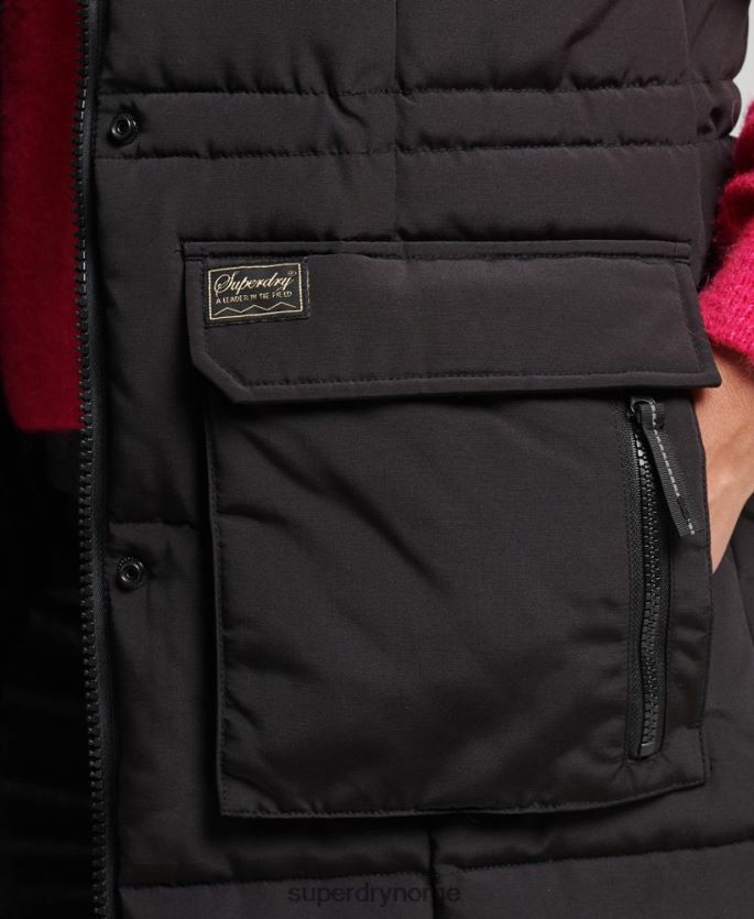 Superdry svart klær 86P46D3596 hette i fuskepels med langline puffer kvinner