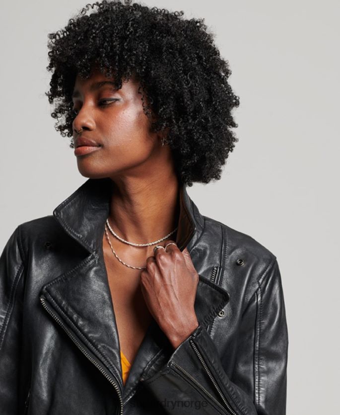 Superdry svart klær 86P46D3627 klassisk bikerjakke i skinn kvinner