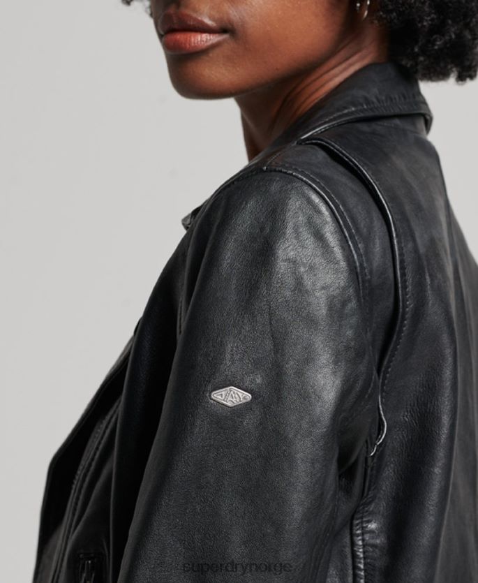 Superdry svart klær 86P46D3627 klassisk bikerjakke i skinn kvinner
