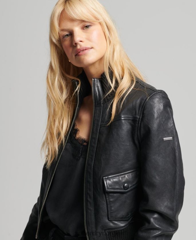 Superdry svart klær 86P46D3719 bomberjakke i strikket skinn i krage kvinner