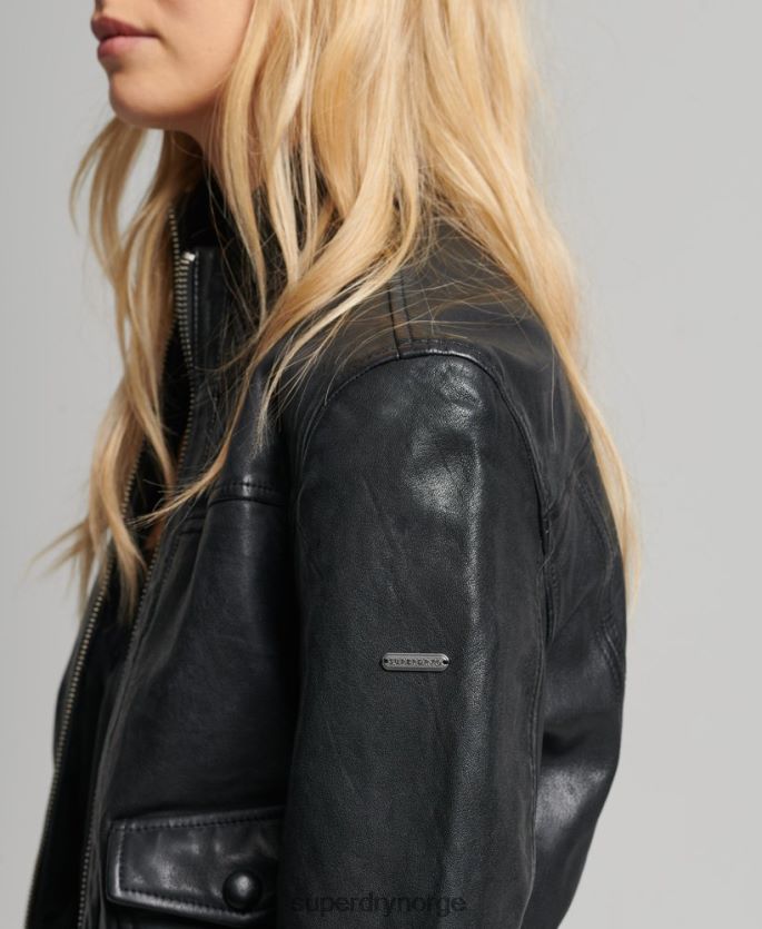 Superdry svart klær 86P46D3719 bomberjakke i strikket skinn i krage kvinner