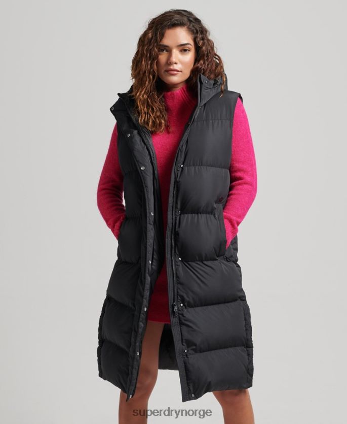 Superdry svart klær 86P46D3720 langline hette polstret vest kvinner