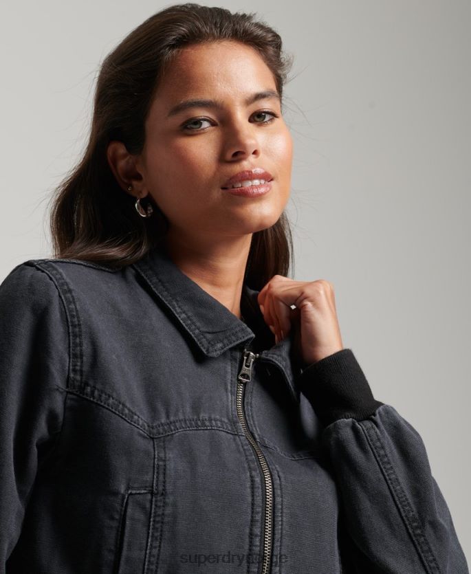 Superdry svart klær 86P46D3733 indie club canvas jakke kvinner