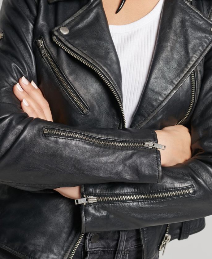 Superdry svart klær 86P46D3735 rylee bikerjakke i skinn kvinner