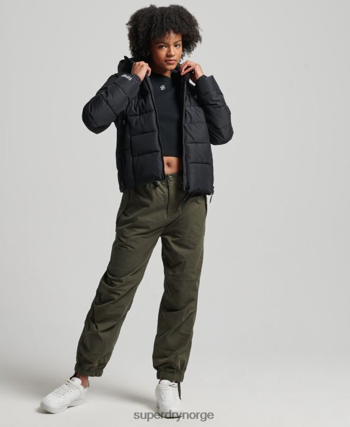 Superdry svart klær 86P46D3739 pufferjakke for sport med hette kvinner