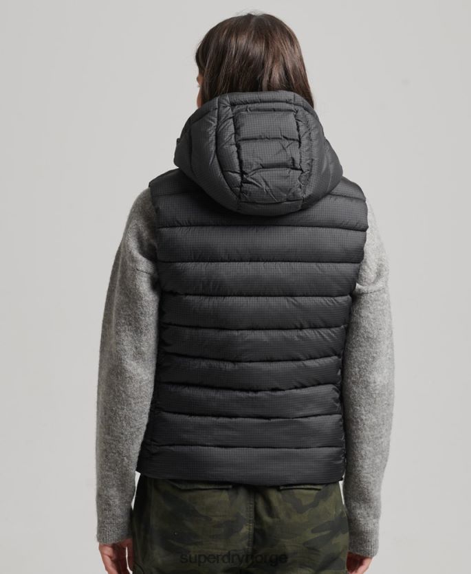 Superdry svart klær 86P46D3753 klassisk polstret vest med hette kvinner