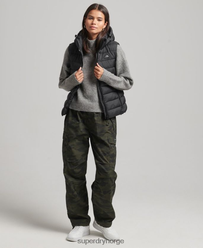 Superdry svart klær 86P46D3753 klassisk polstret vest med hette kvinner