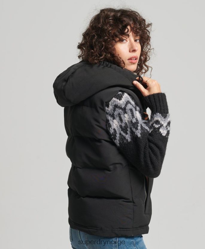 Superdry svart klær 86P46D3783 everest hette puffer gilet kvinner