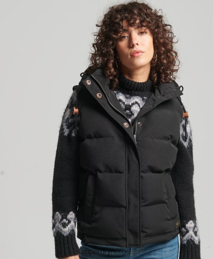 Superdry svart klær 86P46D3783 everest hette puffer gilet kvinner