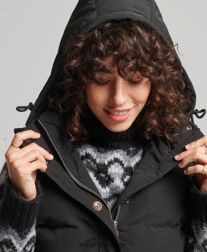 Superdry svart klær 86P46D3783 everest hette puffer gilet kvinner