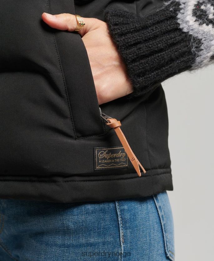 Superdry svart klær 86P46D3783 everest hette puffer gilet kvinner