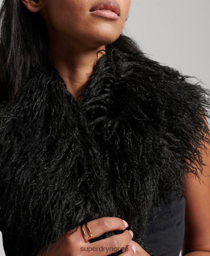 Superdry svart klær 86P46D3793 fuskepels foret afghansk beskåret gilet kvinner