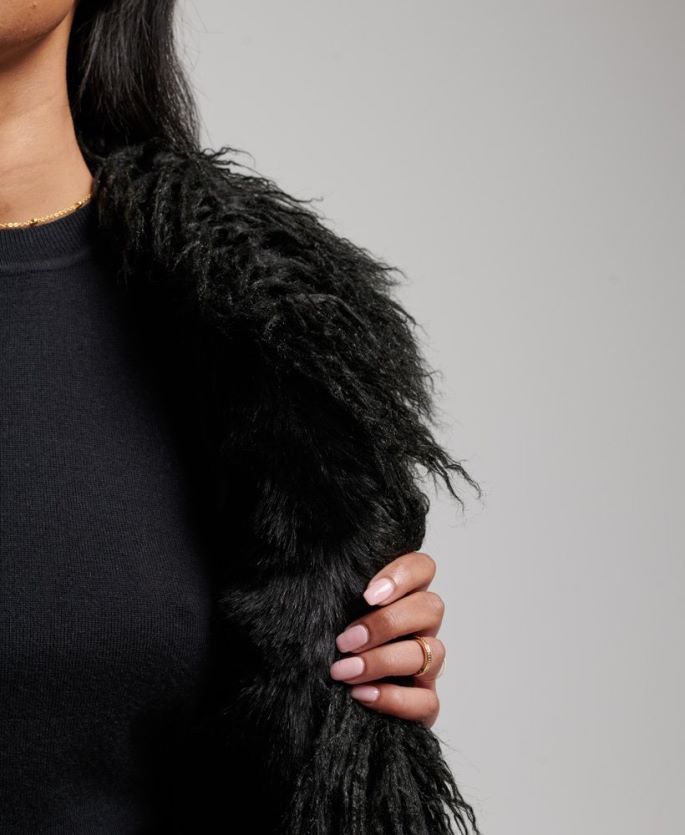 Superdry svart klær 86P46D3793 fuskepels foret afghansk beskåret gilet kvinner