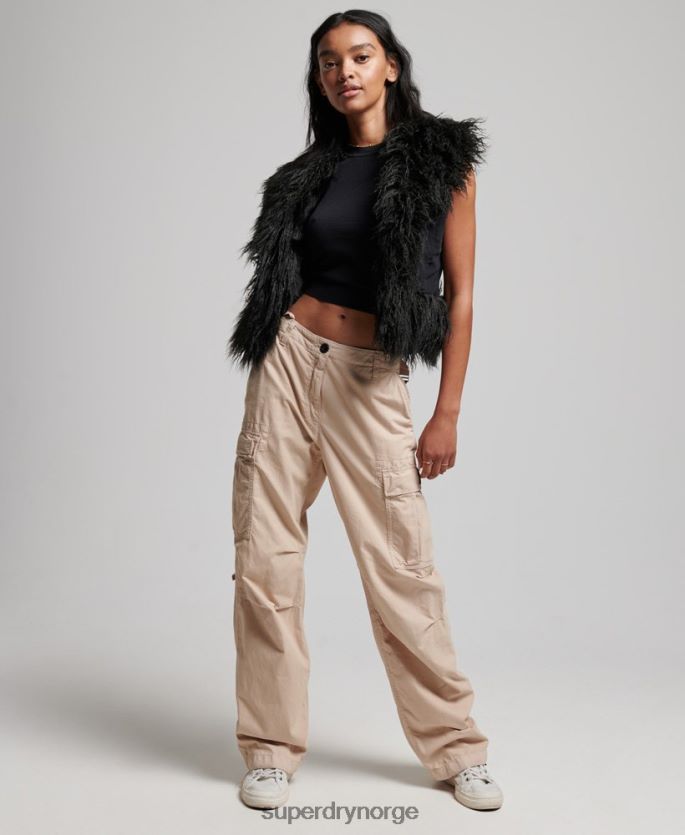 Superdry svart klær 86P46D3793 fuskepels foret afghansk beskåret gilet kvinner