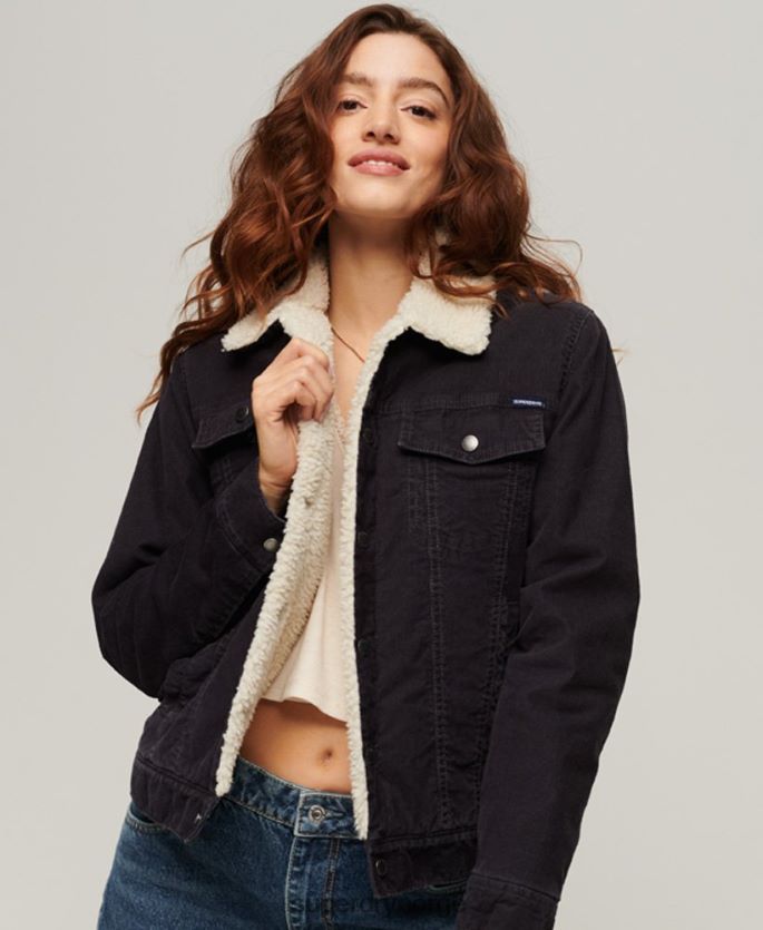 Superdry svart klær 86P46D3817 sherpa cord trucker jakke kvinner