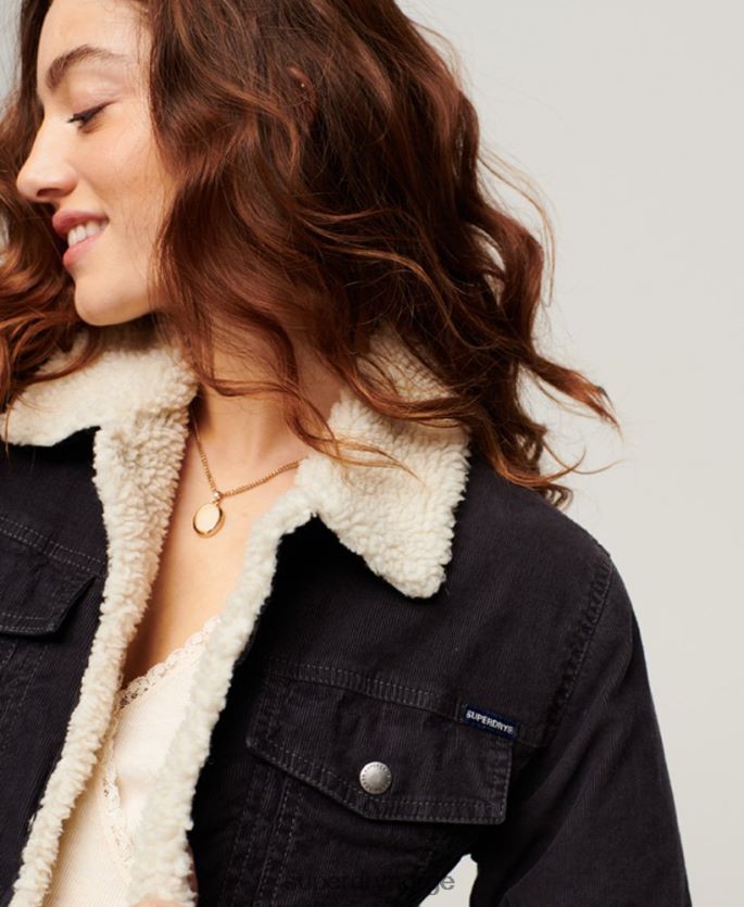 Superdry svart klær 86P46D3817 sherpa cord trucker jakke kvinner