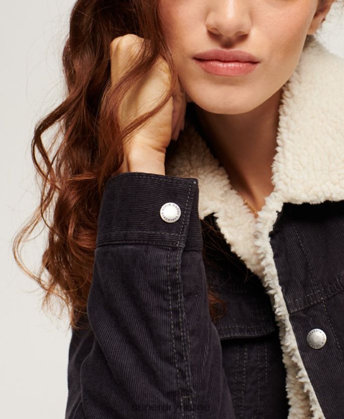 Superdry svart klær 86P46D3817 sherpa cord trucker jakke kvinner