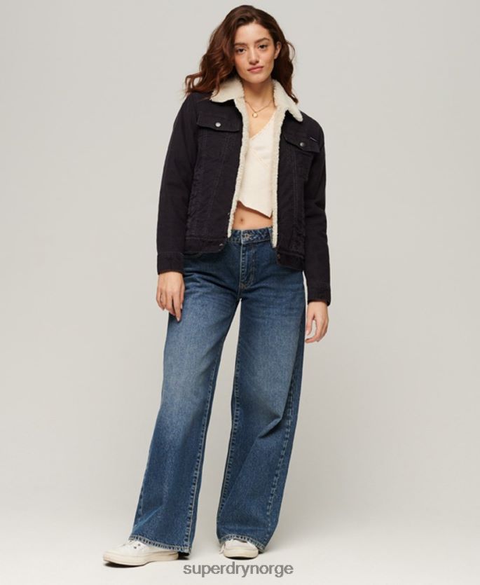 Superdry svart klær 86P46D3817 sherpa cord trucker jakke kvinner