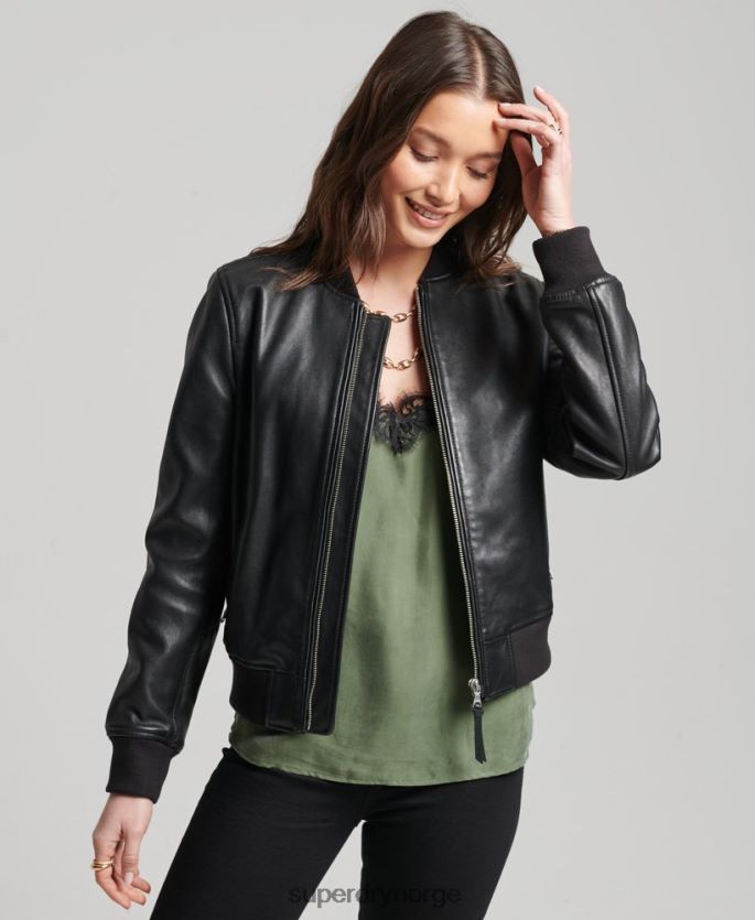 Superdry svart klær 86P46D3838 studio fly bomberjakke i skinn kvinner