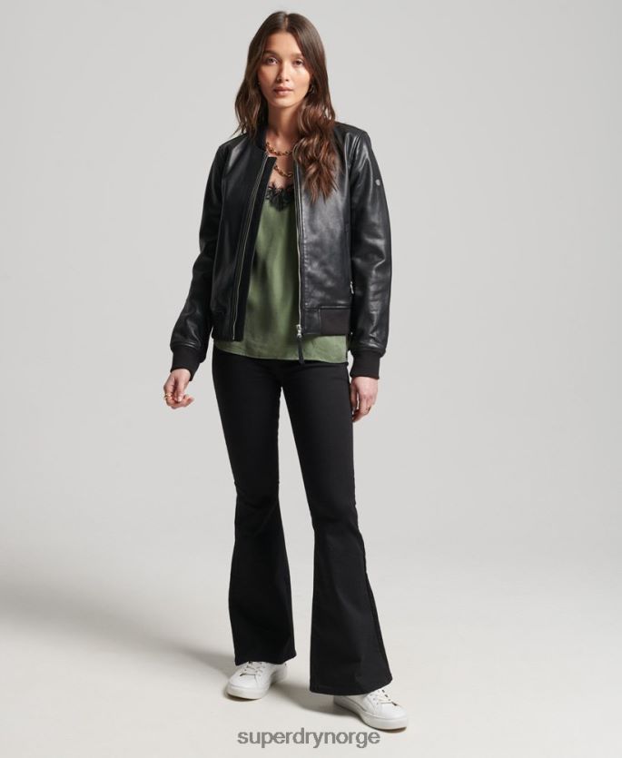Superdry svart klær 86P46D3838 studio fly bomberjakke i skinn kvinner
