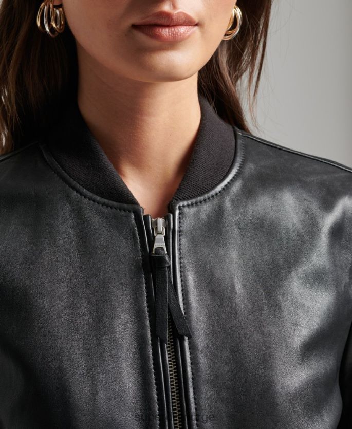 Superdry svart klær 86P46D3838 studio fly bomberjakke i skinn kvinner