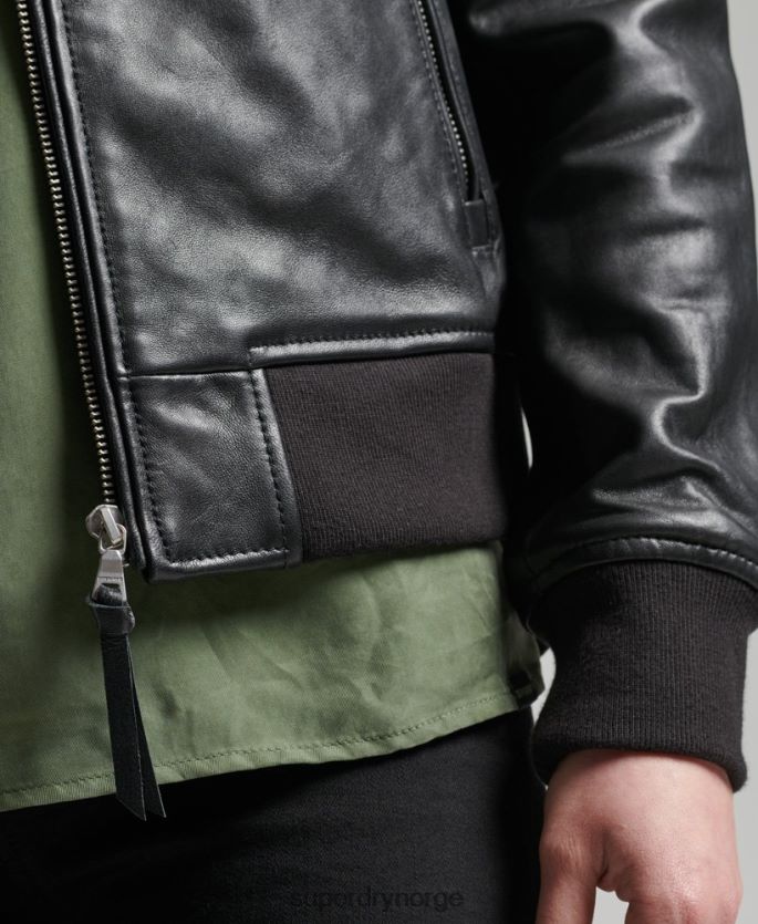 Superdry svart klær 86P46D3838 studio fly bomberjakke i skinn kvinner
