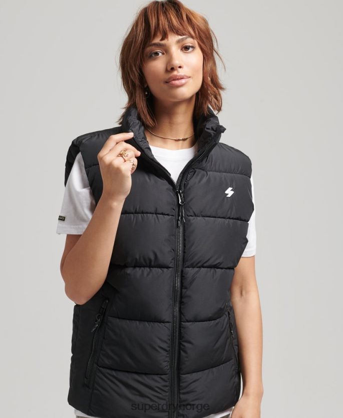 Superdry svart klær 86P46D3851 sports puffer overdimensjonert vest kvinner