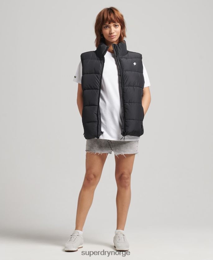 Superdry svart klær 86P46D3851 sports puffer overdimensjonert vest kvinner