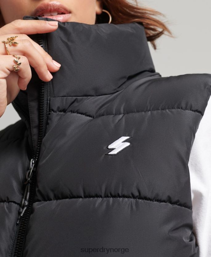 Superdry svart klær 86P46D3851 sports puffer overdimensjonert vest kvinner