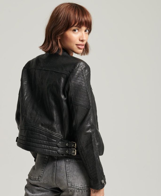 Superdry svart klær 86P46D5410 klassisk racerjakke i skinn kvinner