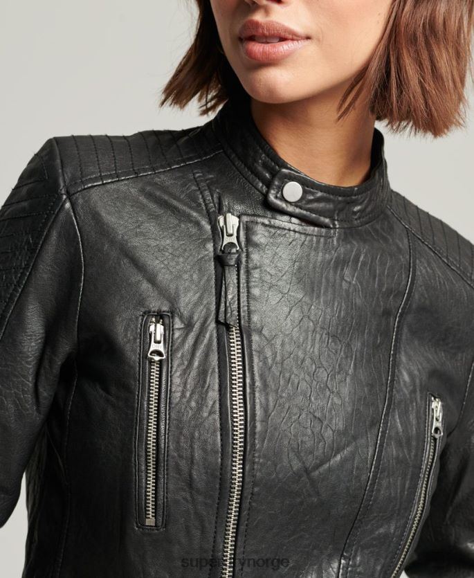 Superdry svart klær 86P46D5410 klassisk racerjakke i skinn kvinner