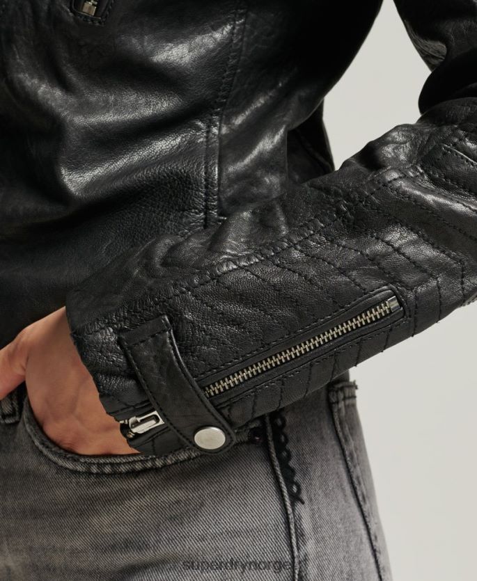 Superdry svart klær 86P46D5410 klassisk racerjakke i skinn kvinner