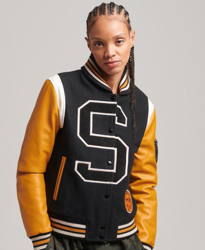 Superdry svart klær 86P46D5467 varsity ull pu bomberjakke kvinner