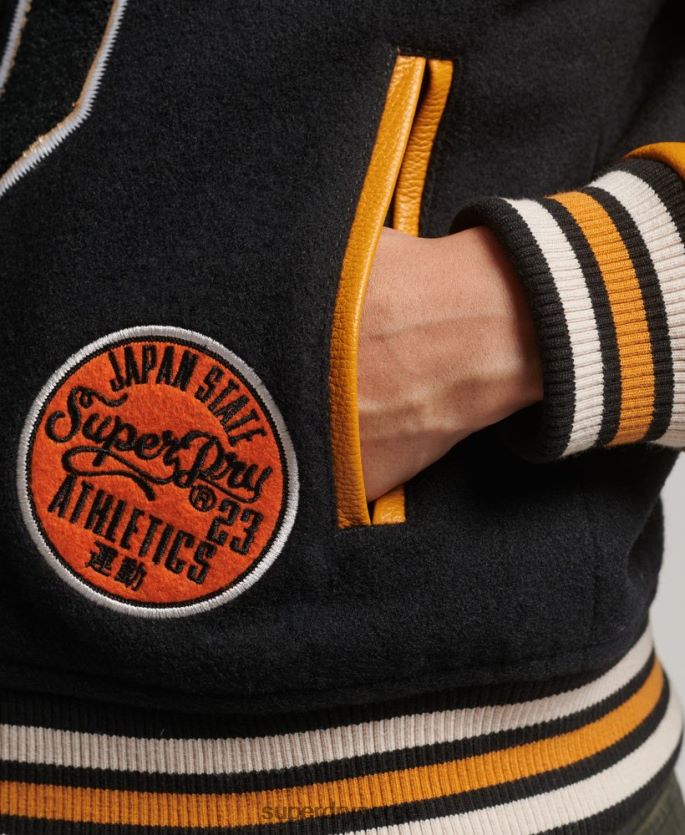 Superdry svart klær 86P46D5467 varsity ull pu bomberjakke kvinner