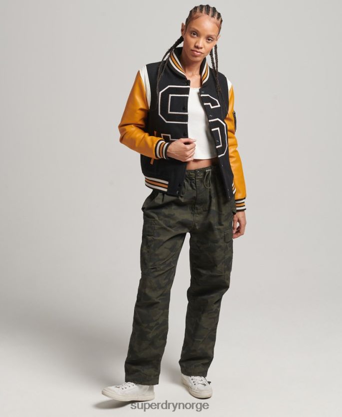 Superdry svart klær 86P46D5467 varsity ull pu bomberjakke kvinner