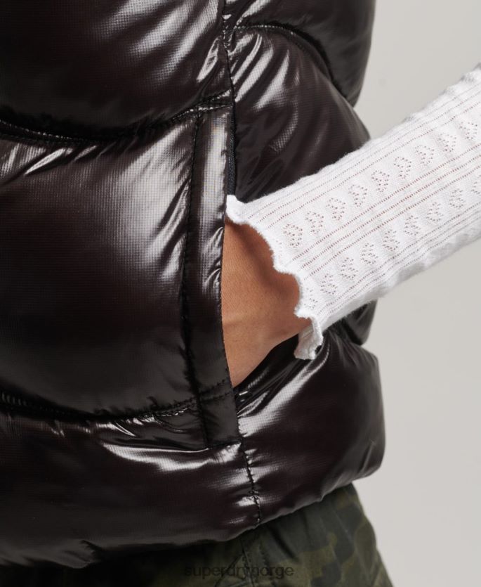 Superdry svart klær 86P46D5476 shine quilt cropped polstret gilet kvinner