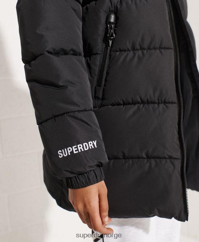 Superdry svart klær 86P46D5527 langline sports pufferjakke kvinner
