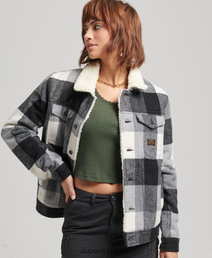 Superdry svart klær 86P46D5564 oversized ull sherpa trucker jakke kvinner