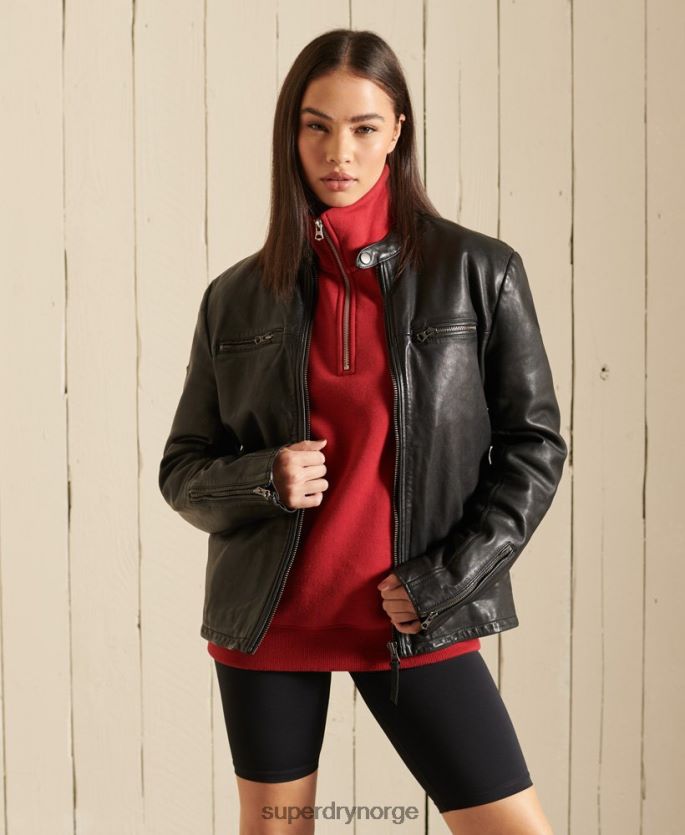 Superdry svart klær 86P46D5605 oversized moto biker-jakke i skinn kvinner