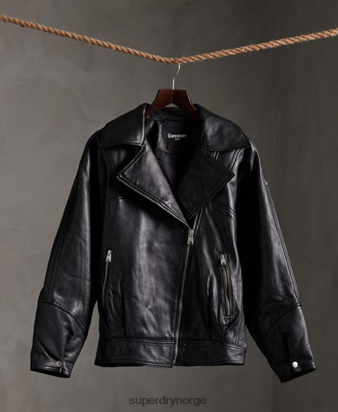 Superdry svart klær 86P46D5623 rediger bikerjakke i hybrid skinn kvinner