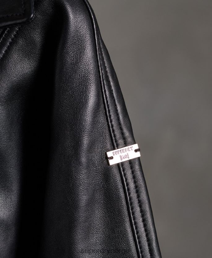 Superdry svart klær 86P46D5623 rediger bikerjakke i hybrid skinn kvinner
