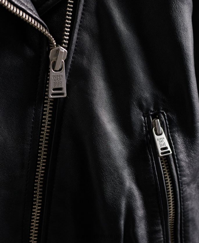 Superdry svart klær 86P46D5623 rediger bikerjakke i hybrid skinn kvinner