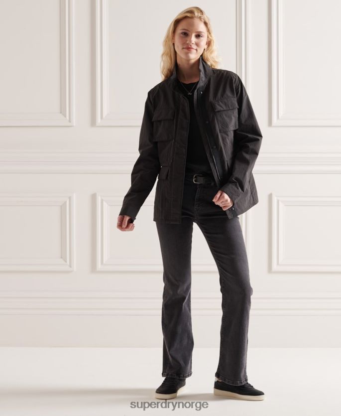 Superdry svart klær 86P46D5641 ripstop jakke med 6 lommer kvinner