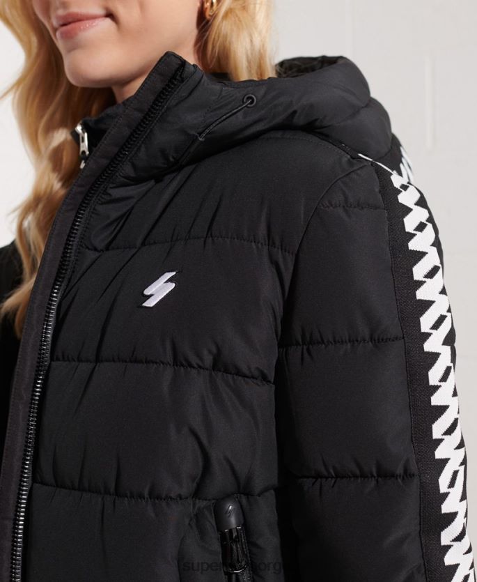 Superdry svart klær 86P46D5649 kode logo tape spirit puffer jakke kvinner