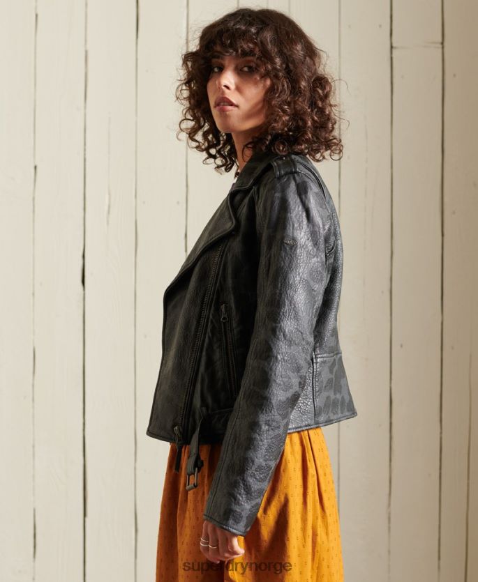 Superdry svart klær 86P46D5697 rocker cropped biker jakke i skinn kvinner