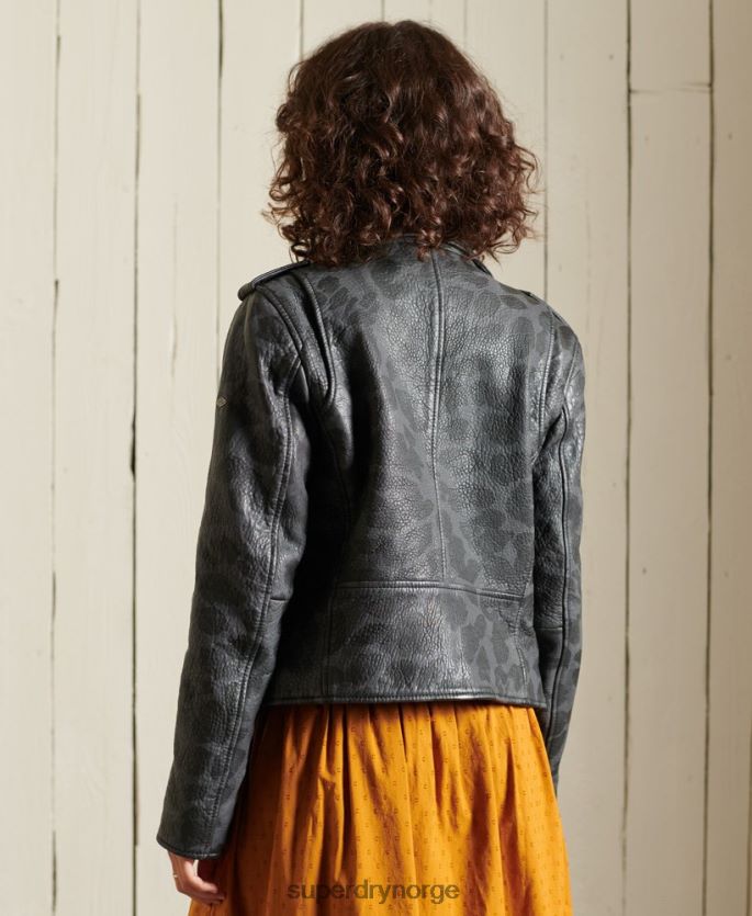 Superdry svart klær 86P46D5697 rocker cropped biker jakke i skinn kvinner