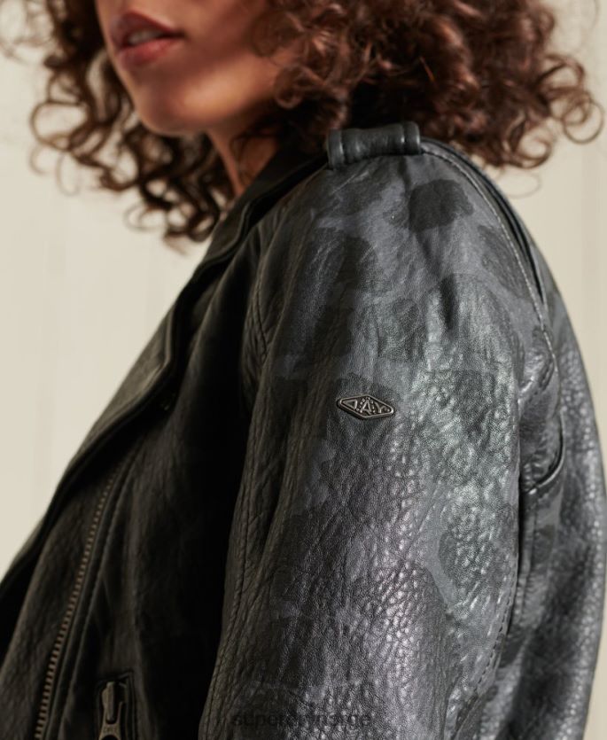 Superdry svart klær 86P46D5697 rocker cropped biker jakke i skinn kvinner